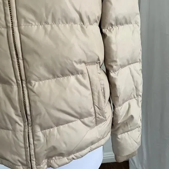 Y2K Vintage Juicy Couture Tan Puffer Jacket Faux Fur Hood Glam Winter Coat Small - Picture 4 of 9